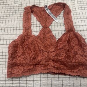 Free People Floral Lace Bralette in Warm Rust